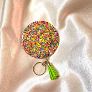 Rainbow confetti circle tassel colorful keychain